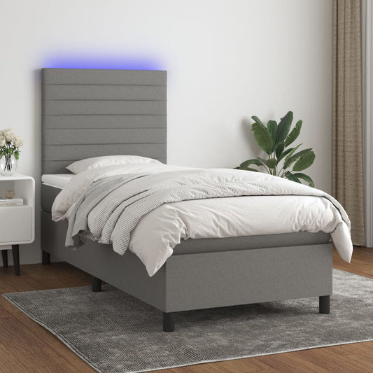 Letto a Molle Materasso e LED Grigio Scuro 80x200 cm in Tessuto - homemem39