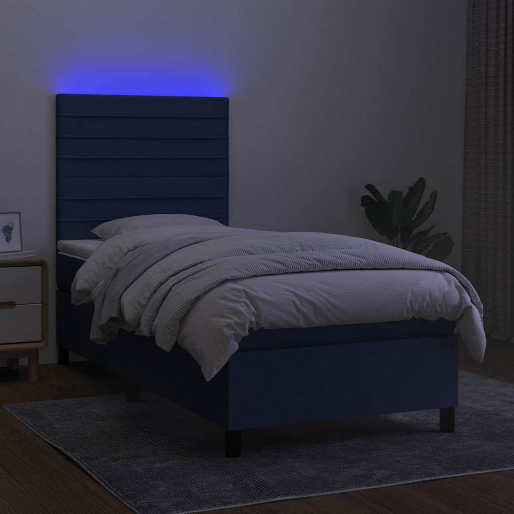 Letto a Molle con Materasso e LED Blu 80x200 cm in Tessuto