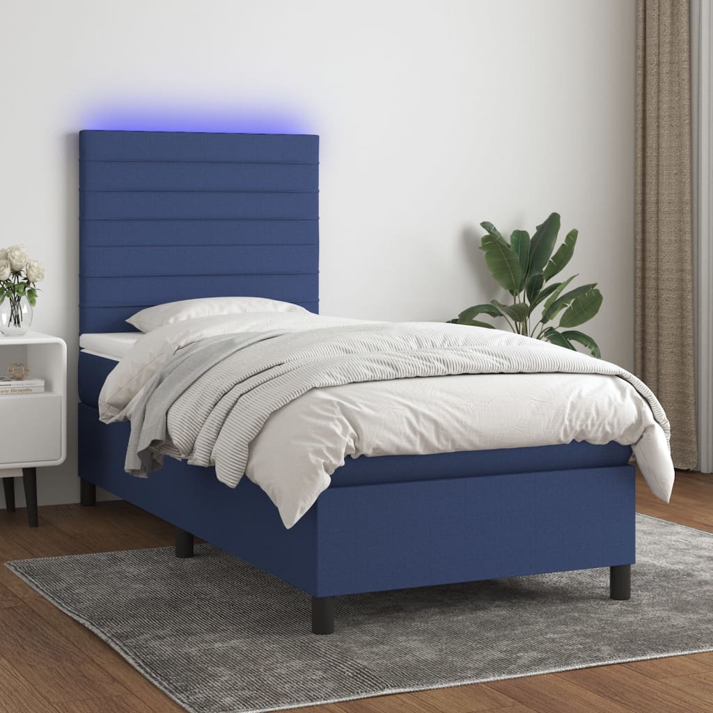 Letto a Molle con Materasso e LED Blu 80x200 cm in Tessuto - homemem39
