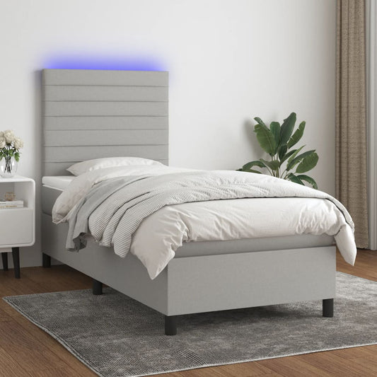 Letto a Molle Materasso e LED Grigio Chiaro 90x190 cm Tessuto - homemem39