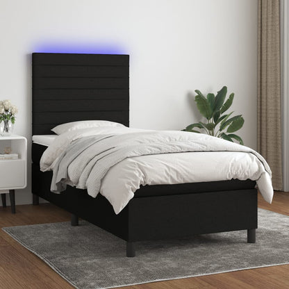 Letto a Molle con Materasso e LED Nero 90x190 cm in Tessuto - homemem39