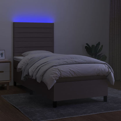 Letto a Molle con Materasso e LED Tortora 90x190 cm in Tessuto