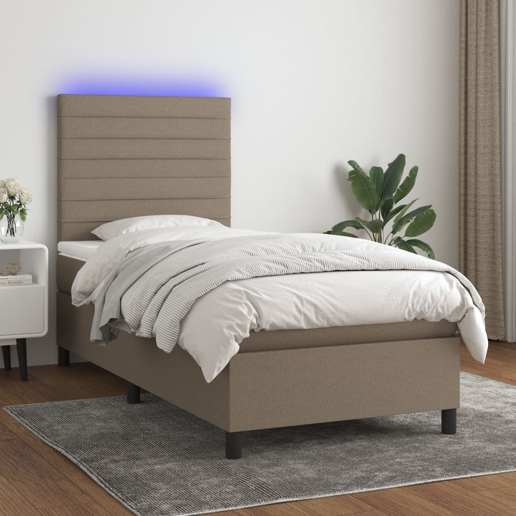 Letto a Molle con Materasso e LED Tortora 90x190 cm in Tessuto