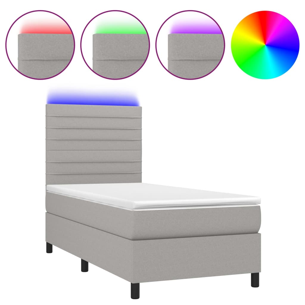 Letto a Molle Materasso e LED Grigio Chiaro 90x200 cm Tessuto - homemem39