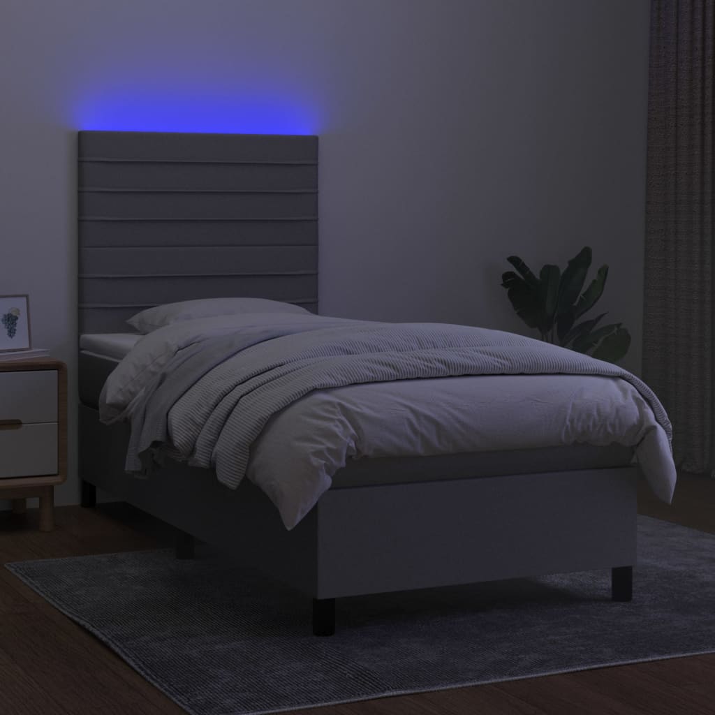 Letto a Molle Materasso e LED Grigio Chiaro 90x200 cm Tessuto - homemem39