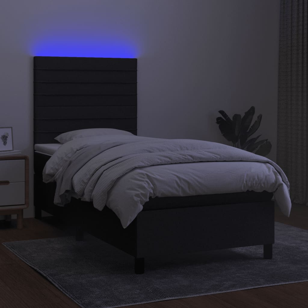 Letto a Molle con Materasso e LED Nero 90x200 cm in Tessuto