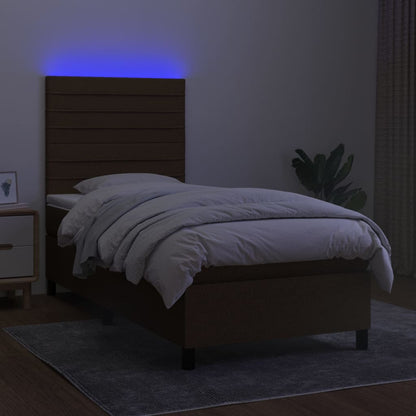 Letto a Molle Materasso e LED Marrone Scuro 90x200cm in Tessuto