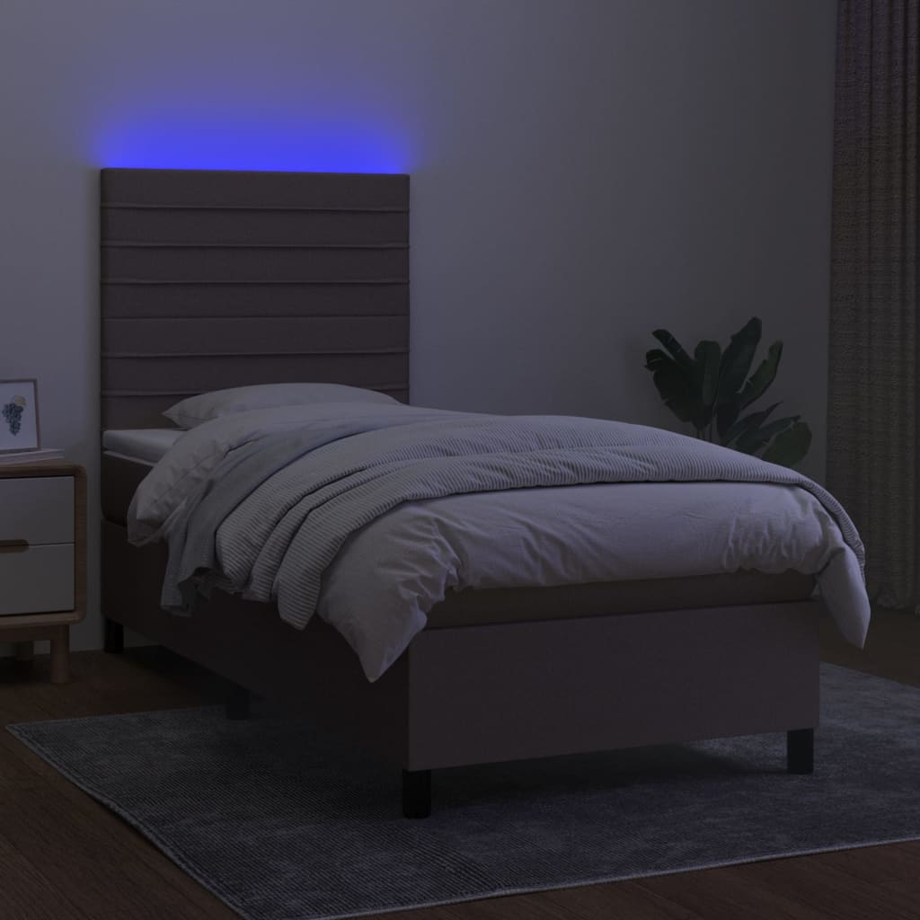 Letto a Molle con Materasso e LED Tortora 100x200cm in Tessuto - homemem39