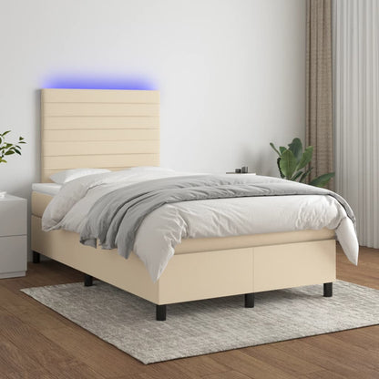 Letto a Molle con Materasso e LED Crema 120x200cm in Tessuto - homemem39