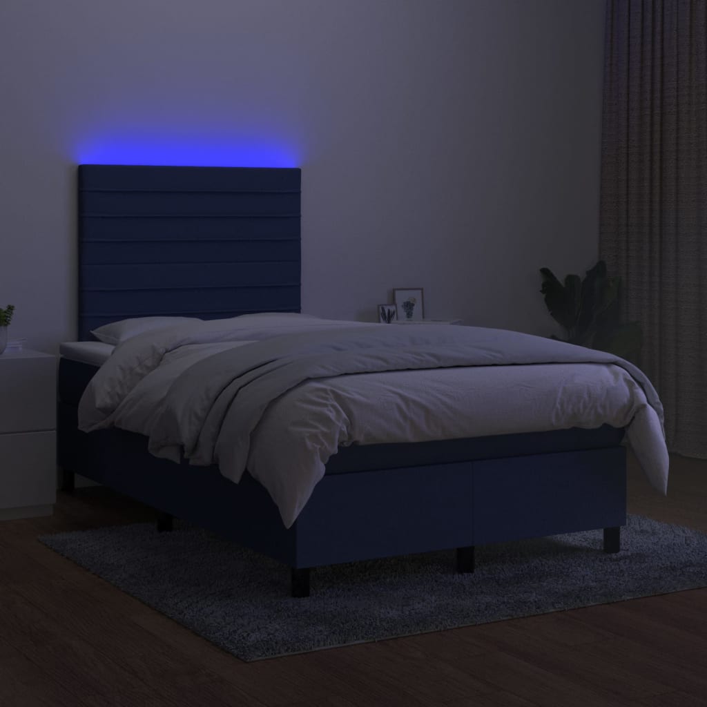 Letto a Molle con Materasso e LED Blu 120x200cm in Tessuto - homemem39