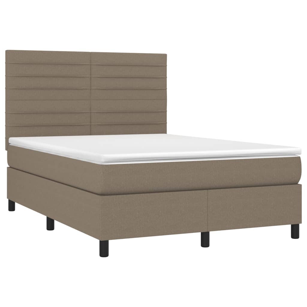 Letto a Molle con Materasso e LED Tortora 140x190 cm in Tessuto