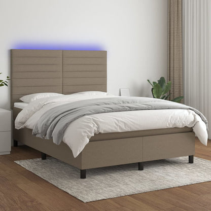 Spring bed with dove gray mattress and LED 140x190 cm in fabric