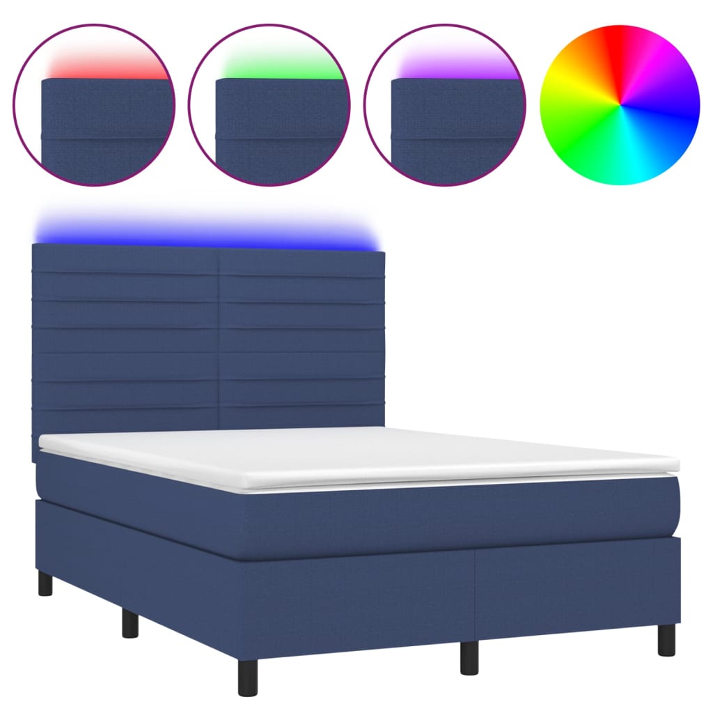 Letto a Molle con Materasso e LED Blu 140x190 cm in Tessuto - homemem39