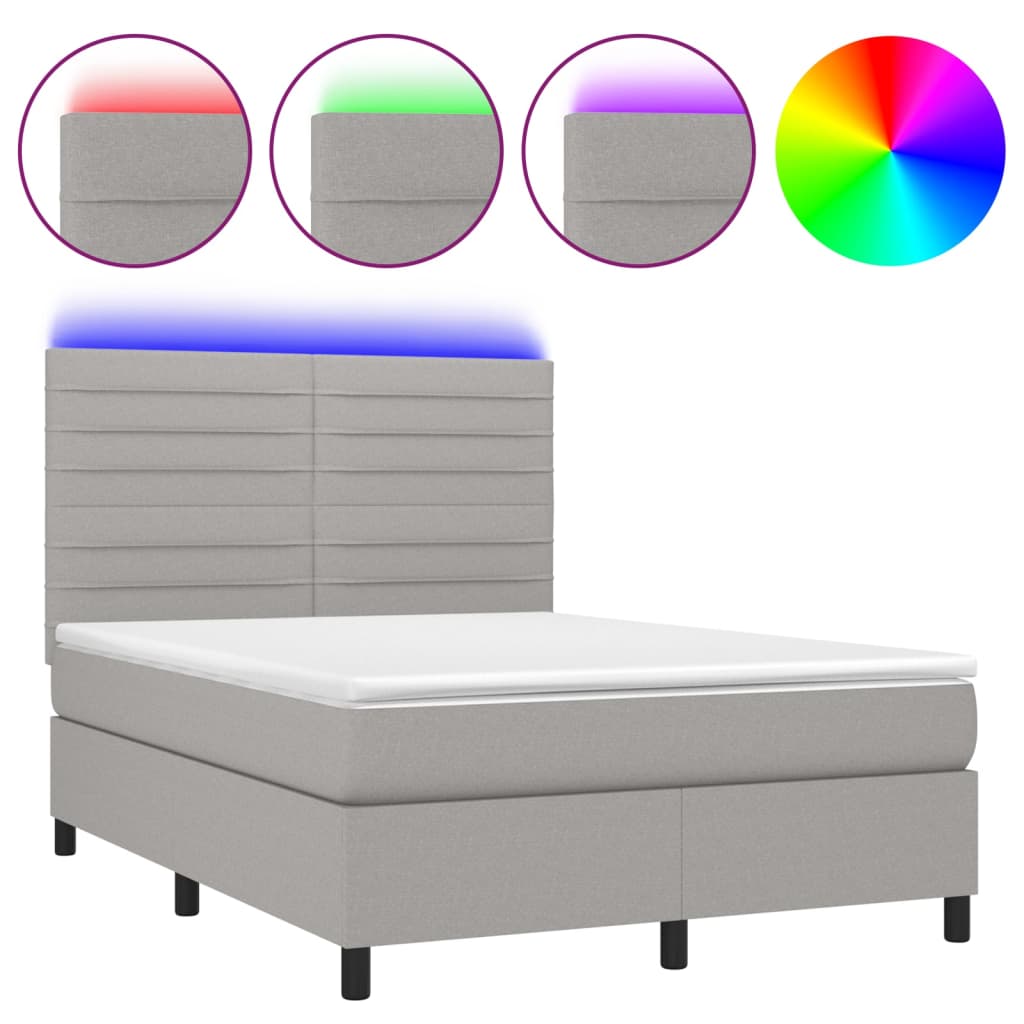 Letto a Molle Materasso e LED Grigio Chiaro 140x200 cm Tessuto - homemem39