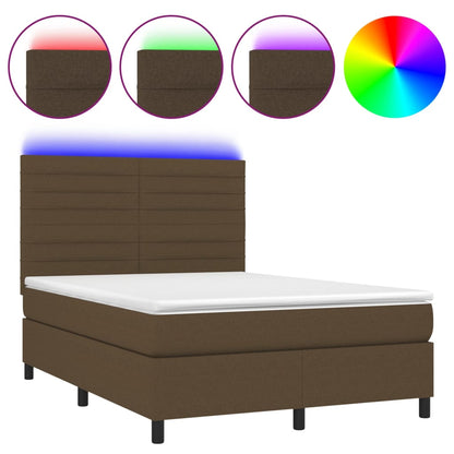 Letto a Molle Materasso e LED Marrone Scuro 140x200 cm Tessuto - homemem39