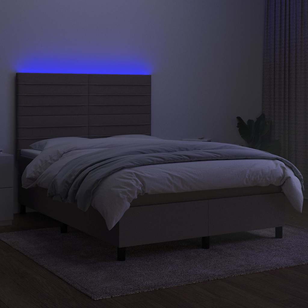 Letto a Molle con Materasso e LED Tortora 140x200 cm in Tessuto