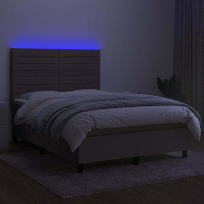 Letto a Molle con Materasso e LED Tortora 140x200 cm in Tessuto