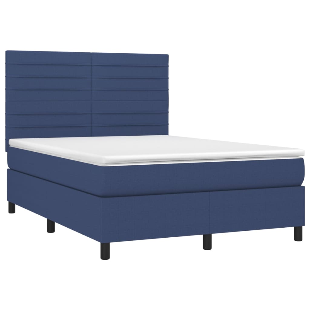 Letto a Molle con Materasso e LED Blu 140x200 cm in Tessuto - homemem39