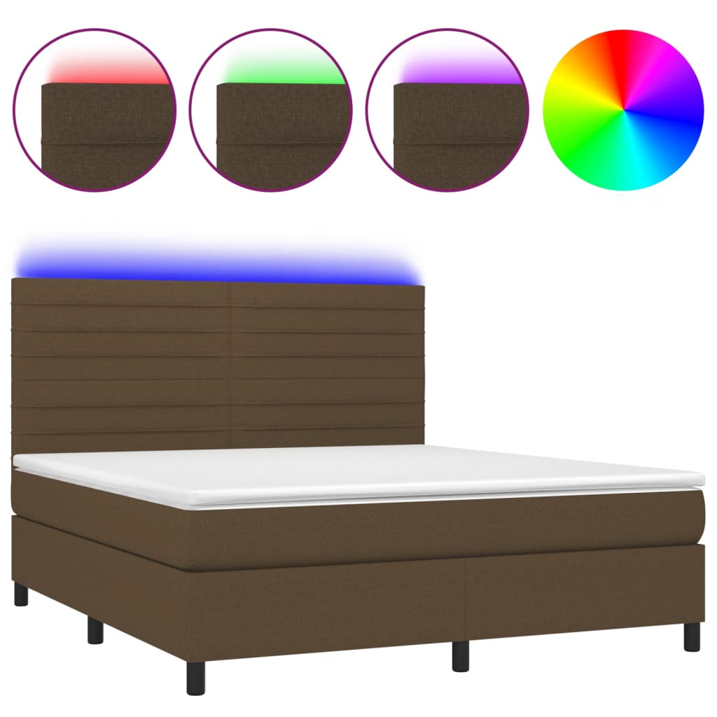 Letto a Molle Materasso e LED Marrone Scuro 160x200 cm Tessuto - homemem39