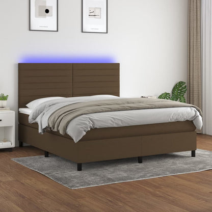 Letto a Molle Materasso e LED Marrone Scuro 160x200 cm Tessuto - homemem39