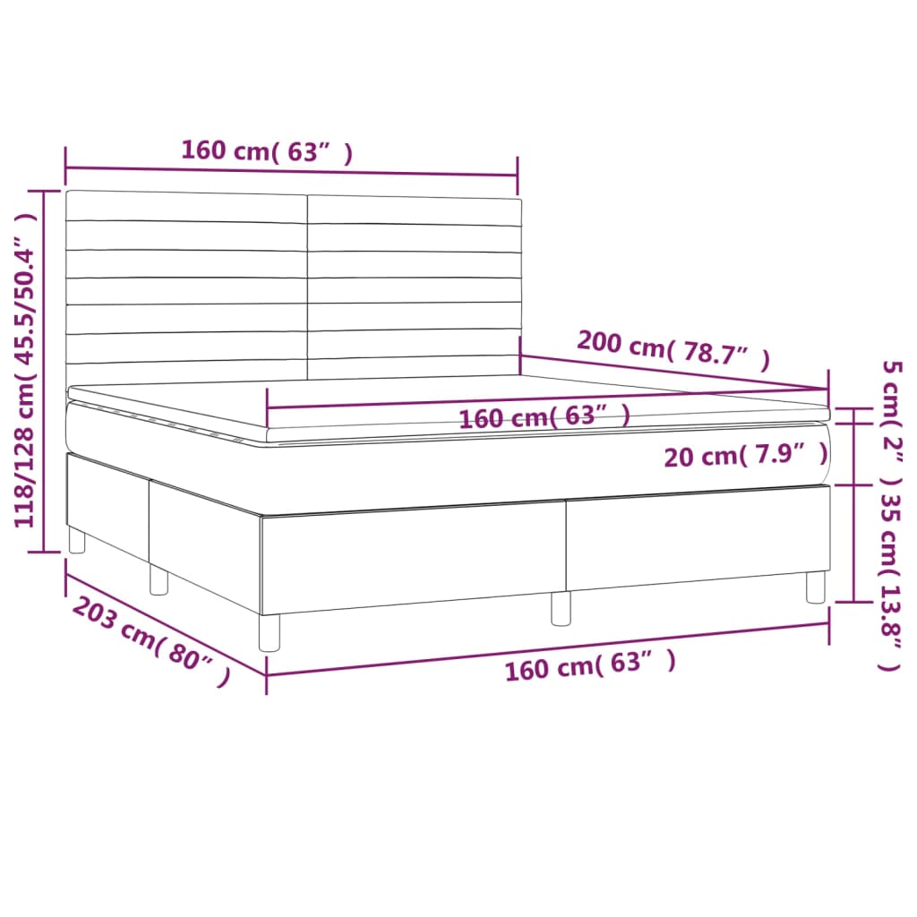 Federbett mit taubengrauer Matratze und LED 160x200 cm aus Stoff