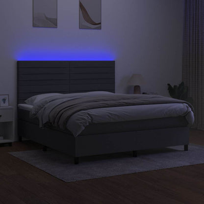 Letto a Molle Materasso e LED Grigio Scuro 180x200cm in Tessuto