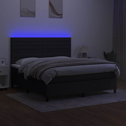 Letto a Molle con Materasso e LED Nero 180x200cm in Tessuto