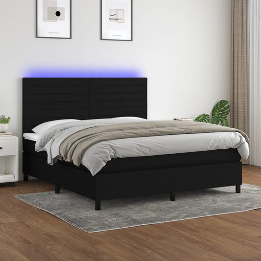 Letto a Molle con Materasso e LED Nero 180x200cm in Tessuto - homemem39