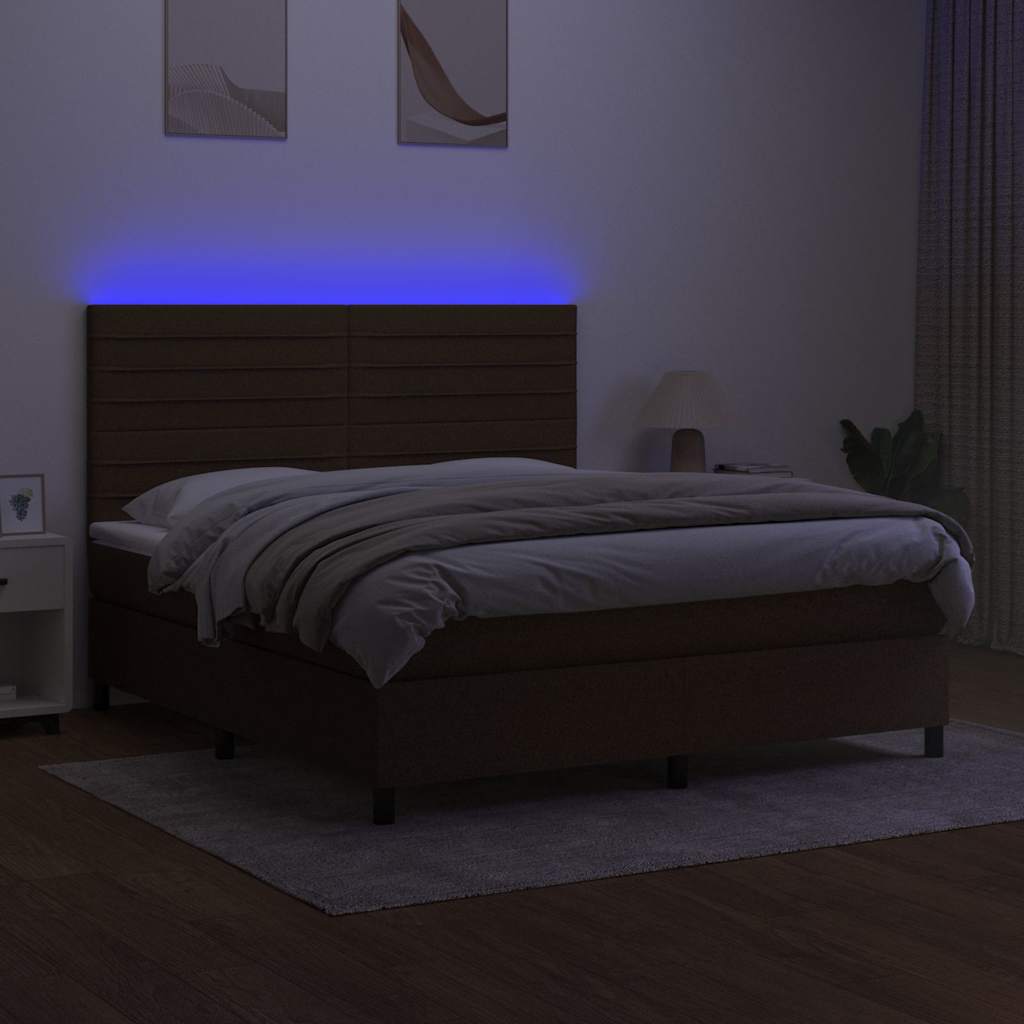 Letto a Molle Materasso e LED MarroneScuro 180x200cm in Tessuto
