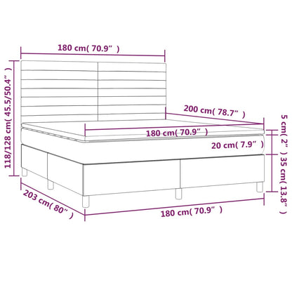 Letto a Molle con Materasso e LED Tortora 180x200 cm in Tessuto