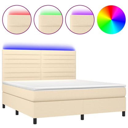 Letto a Molle con Materasso e LED Crema 180x200 cm in Tessuto - homemem39