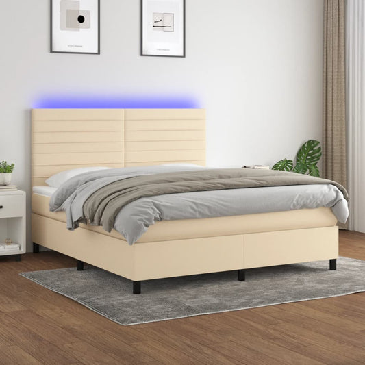 Letto a Molle con Materasso e LED Crema 180x200 cm in Tessuto - homemem39