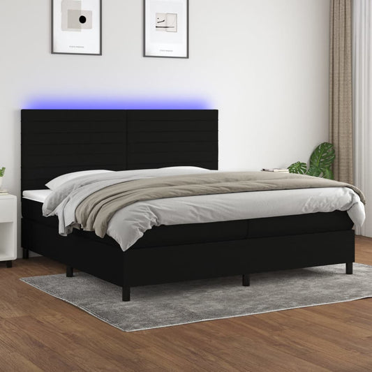 Letto a Molle Materasso e LED Nero 200x200cm in Tessuto - homemem39
