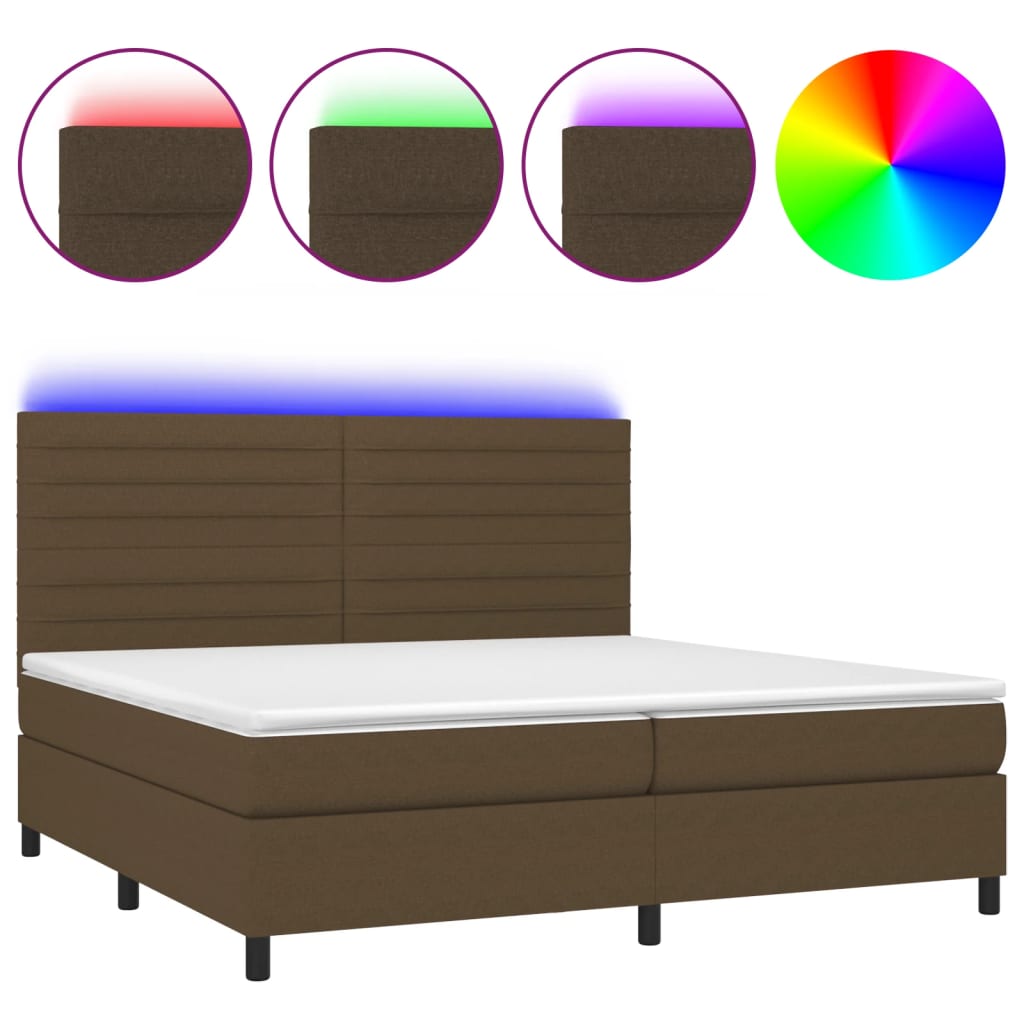 Letto a Molle Materasso e LED Marronescuro 200x200cm in Tessuto - homemem39