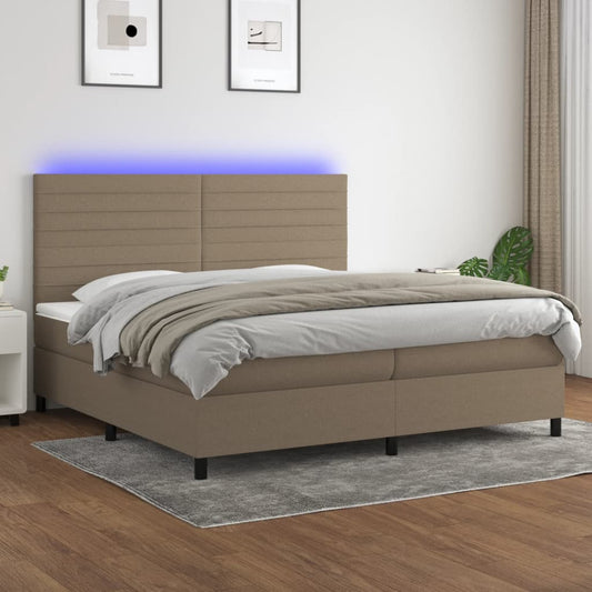 Letto a Molle Materasso e LED tortora 200x200cm in Tessuto - homemem39