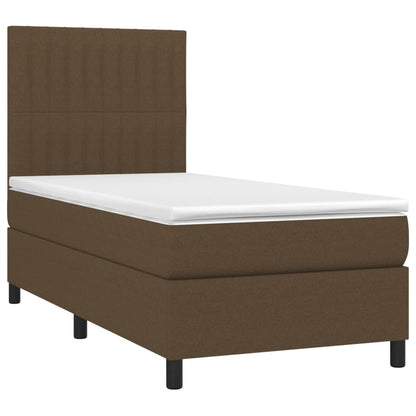Letto a Molle Materasso e LED Marrone Scuro 90x190cm in Tessuto | homemem39