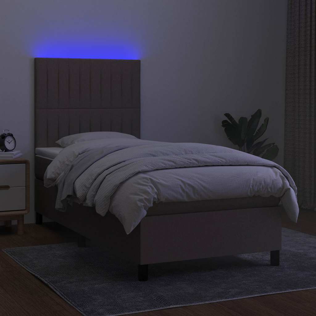 Letto a Molle con Materasso e LED Tortora 90x190 cm in Tessuto