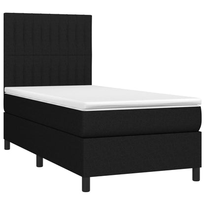 Spring Bed with Mattress and Black LED 90x200 cm in Fabric