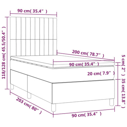 Letto a Molle con Materasso e LED Tortora 90x200 cm in Tessuto