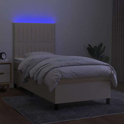 Letto a Molle con Materasso e LED Crema 90x200 cm in Tessuto