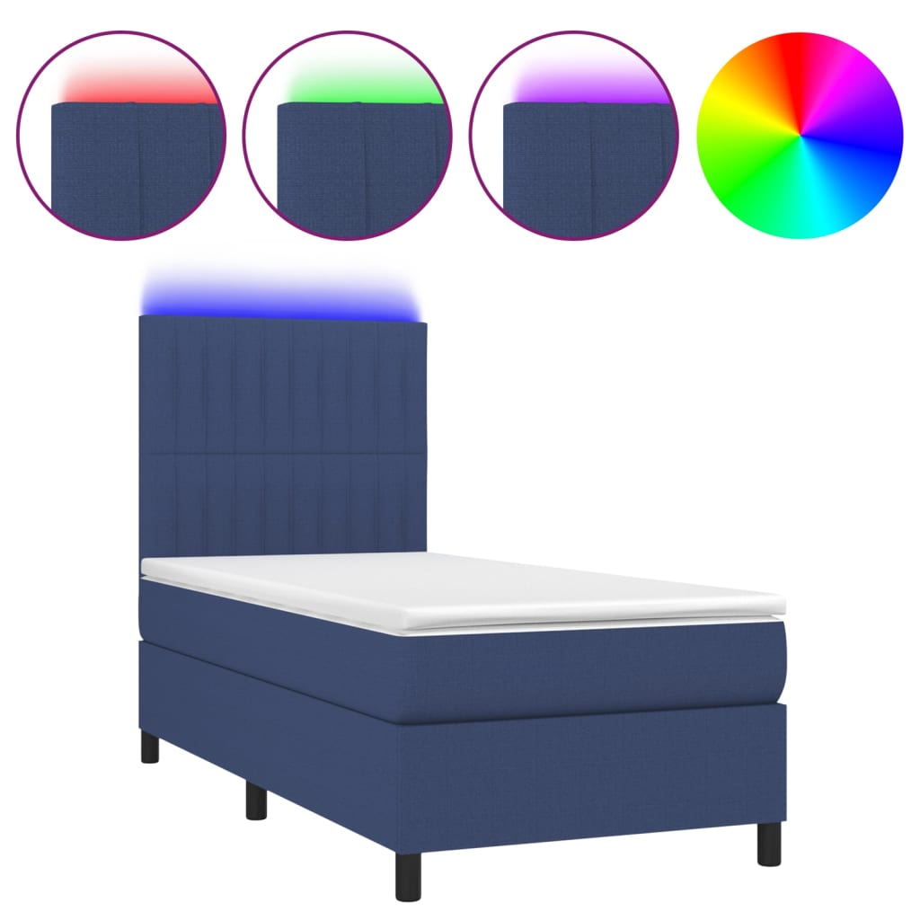 Letto a Molle con Materasso e LED Blu 90x200 cm in Tessuto - homemem39