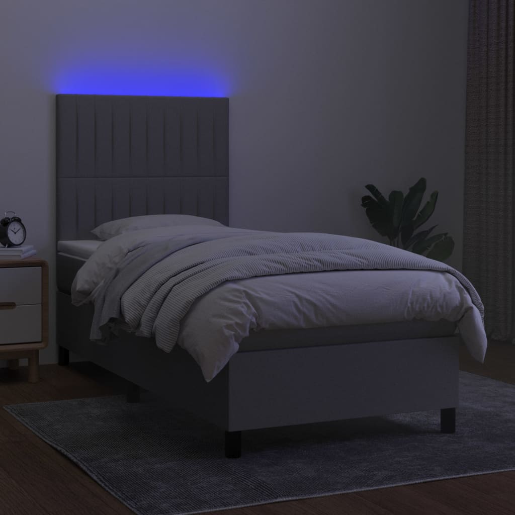 Letto a Molle Materasso e LED Grigio Chiaro 100x200 cm Tessuto - homemem39