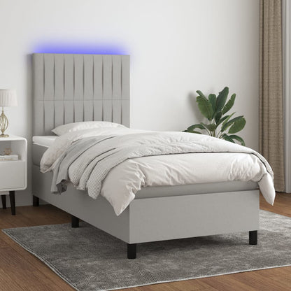 Letto a Molle Materasso e LED Grigio Chiaro 100x200 cm Tessuto - homemem39