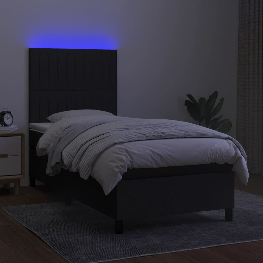 Letto a Molle con Materasso e LED Nero 100x200 cm in Tessuto - homemem39