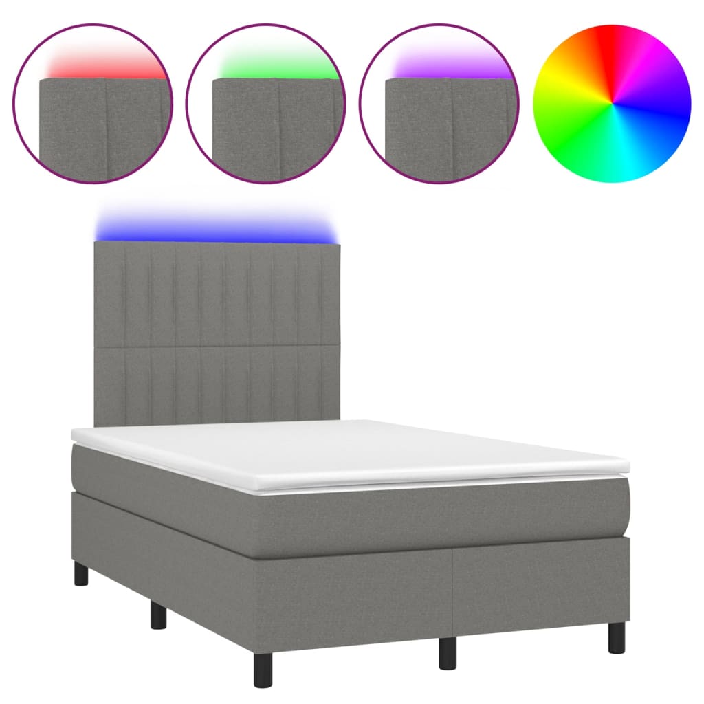 Letto a Molle Materasso e LED Grigio Scuro 120x200cm in Tessuto - homemem39