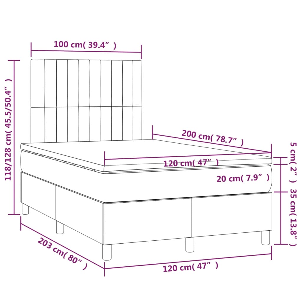 Letto a Molle con Materasso e LED Crema 120x200cm in Tessuto - homemem39