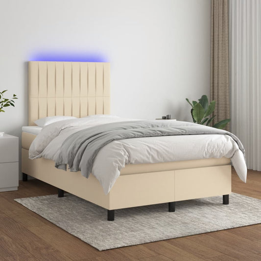 Letto a Molle con Materasso e LED Crema 120x200cm in Tessuto - homemem39