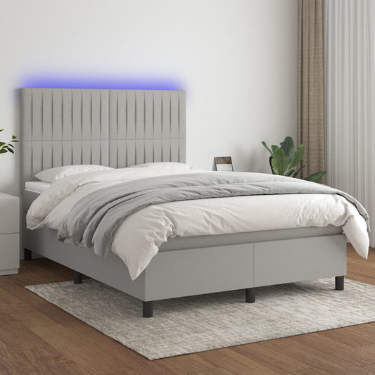 Letto a Molle Materasso e LED Grigio Chiaro 140x190 cm Tessuto - homemem39