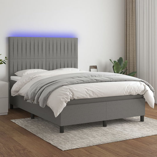 Letto a Molle Materasso e LED Grigio Scuro 140x190cm in Tessuto - homemem39