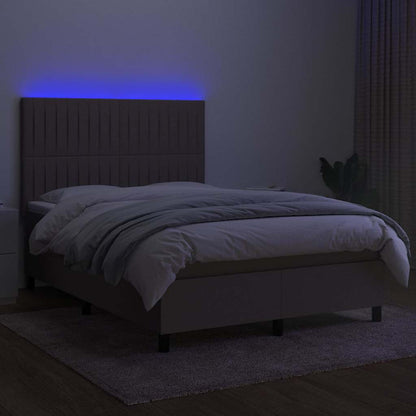 Letto a Molle con Materasso e LED Tortora 140x190 cm in Tessuto